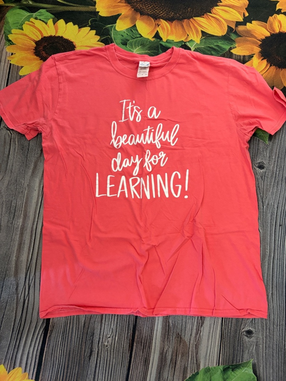 Gildan Coral Pink Short Sleeve Tee "It's a beautiful day for LEARNING!"